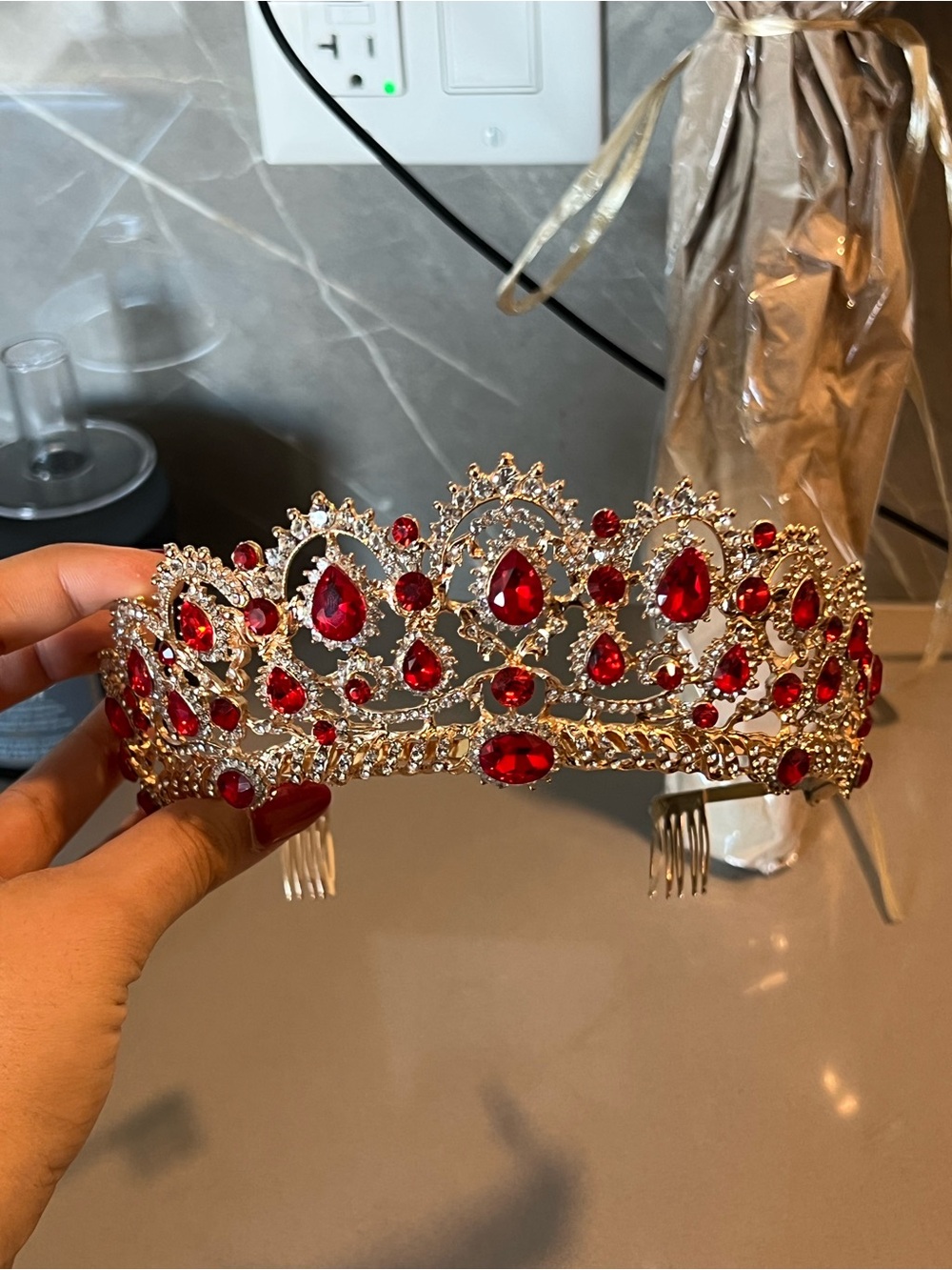 Red Crystal Tiara Crown - Elegant Pageant Headpiece